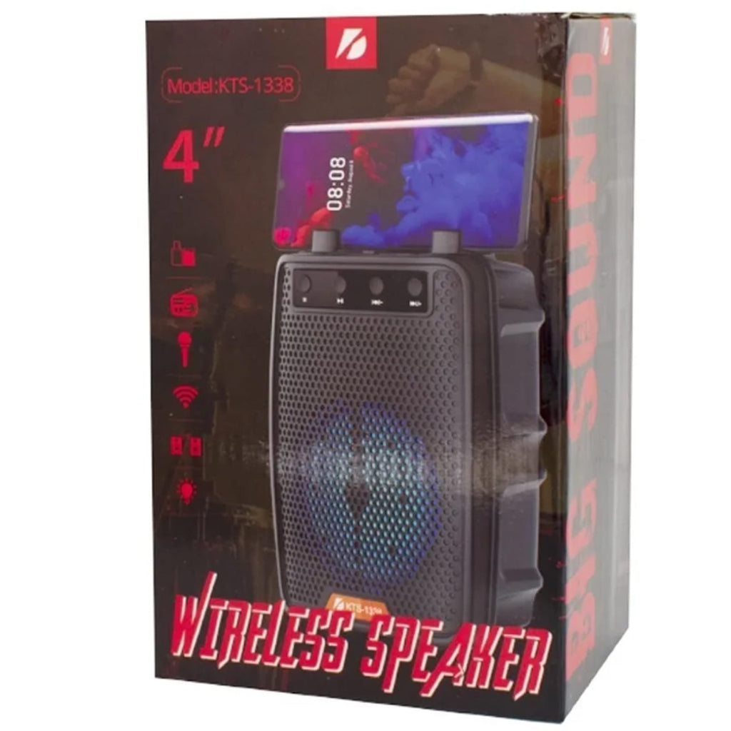 KTS 1338 Bluetooth Wireless Speaker / Support USB - SD Card - MIC / FM Radio / USB Charging / 4 inch Drive Size / Mini & Portable / Very Loud & Clear Sound System Loudspeaker / LED Disco Lighting / High Quality Stereo Bass Rechargeable Speakers