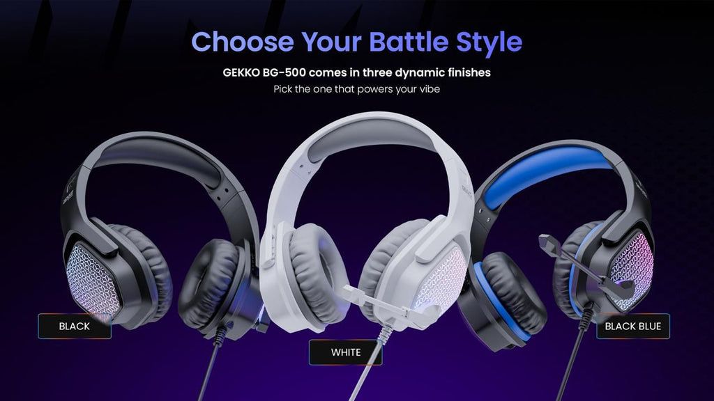 FASTER BG500 Gekko Gaming Headphones with LED RGB, Ultra-Clear Mic, Deep Bass 40mm Drivers, Noise-Isolating Cushions, Adjustable Headband, Lightweight Design - Compatible with PC/PS4/PS5/Mobile