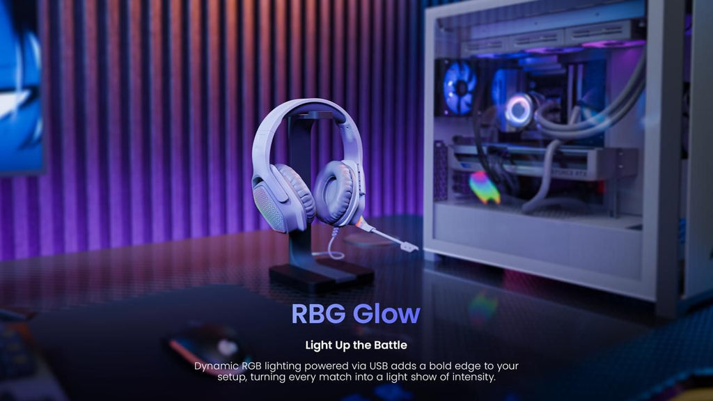 FASTER BG500 Gekko Gaming Headphones with LED RGB, Ultra-Clear Mic, Deep Bass 40mm Drivers, Noise-Isolating Cushions, Adjustable Headband, Lightweight Design - Compatible with PC/PS4/PS5/Mobile